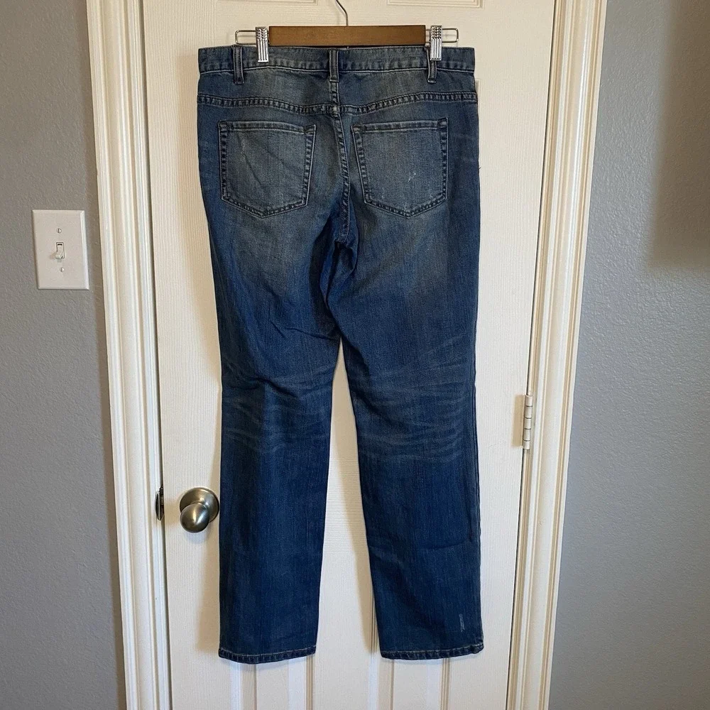 Free People Denim Jeans Women's‎ 28 Distressed Fray Raw Hem Straight Dark Wash - Picture 3 of 4